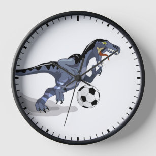 Illustration Of A Raptor Dinosaur Playing Soccer. Clock