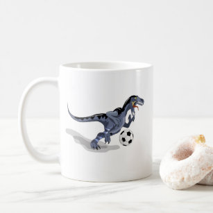 Illustration Of A Raptor Dinosaur Playing Soccer. Coffee Mug