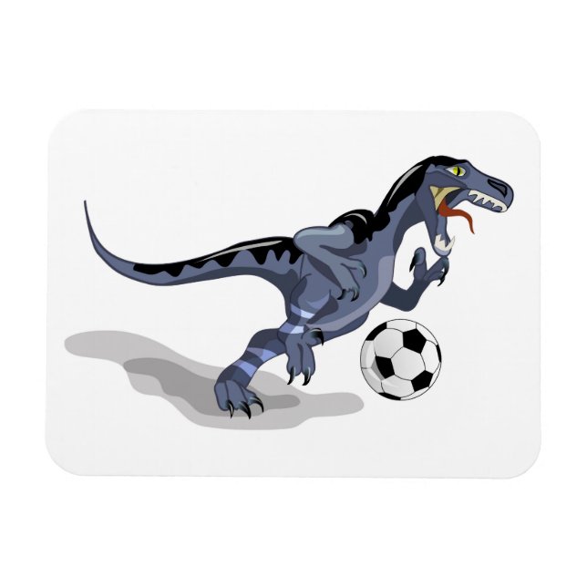 Illustration Of A Raptor Dinosaur Playing Soccer. Magnet (Horizontal)