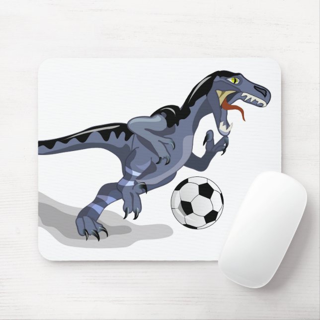 Illustration Of A Raptor Dinosaur Playing Soccer. Mouse Pad (With Mouse)