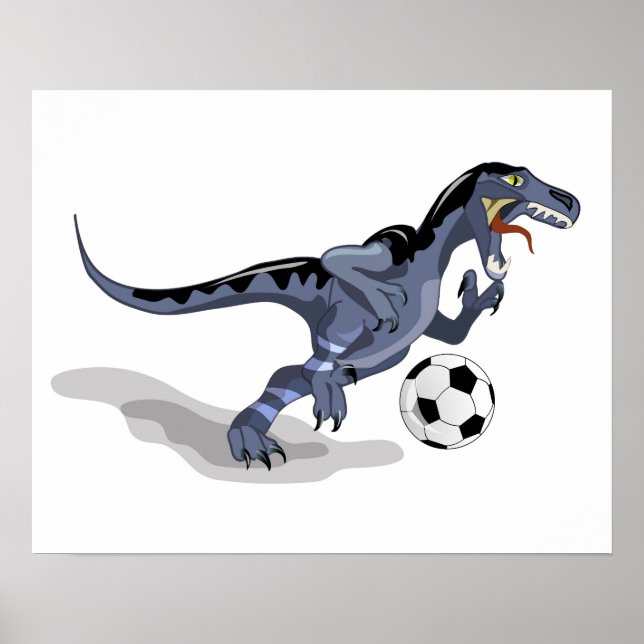 Illustration Of A Raptor Dinosaur Playing Soccer. Poster (Front)