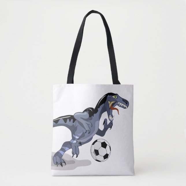 Illustration Of A Raptor Dinosaur Playing Soccer. Tote Bag (Front)