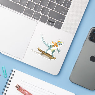 Illustration Of A Raptor Skateboarding.