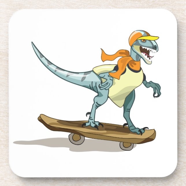Illustration Of A Raptor Skateboarding. Coaster (Front)
