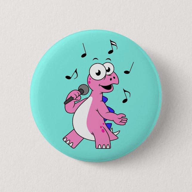 Illustration Of A Singing Stegosaurus. 6 Cm Round Badge (Front)
