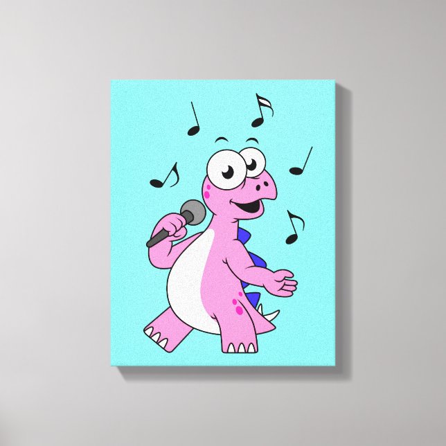 Illustration Of A Singing Stegosaurus. Canvas Print (Front)
