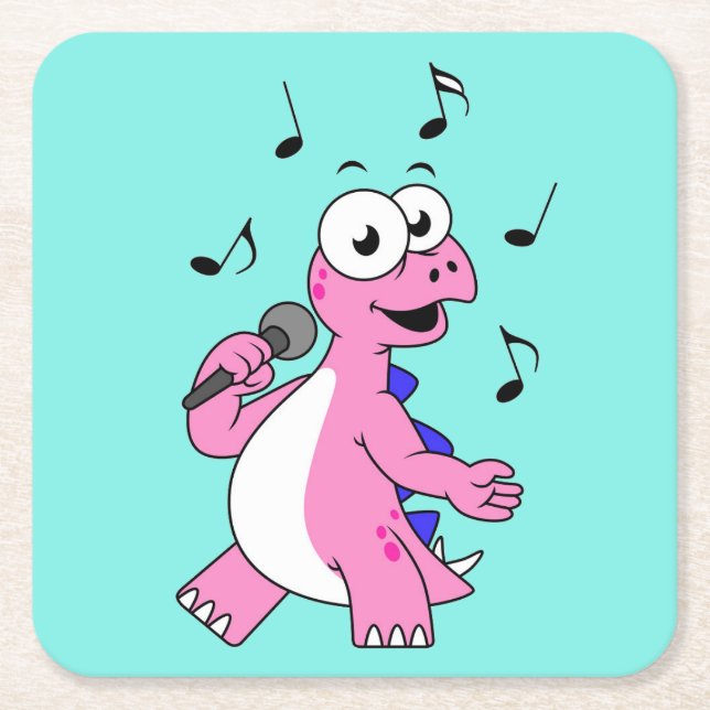 Illustration Of A Singing Stegosaurus. Square Paper Coaster (Front)