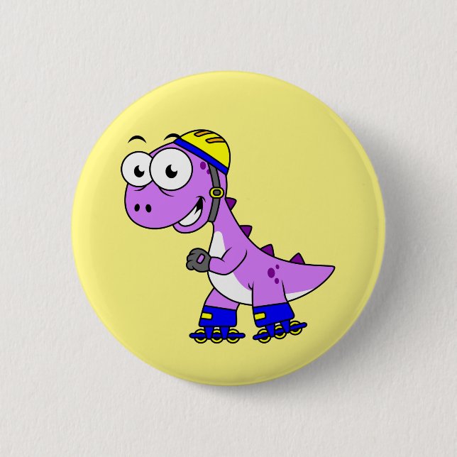 Illustration Of A Skating Tyrannosaurus Rex. 6 Cm Round Badge (Front)
