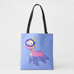 Illustration Of A Snorkeling Loch Ness Monster. Tote Bag