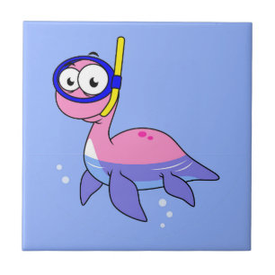 Illustration Of A Snorkelling Loch Ness Monster. Tile