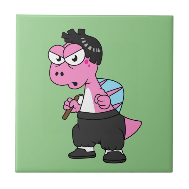 Illustration Of A Spinosaurus Bruce Lee. Tile (Front)