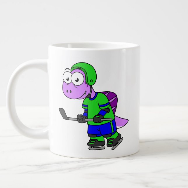 Illustration Of A Spinosaurus Hockey Player. Large Coffee Mug (Left)