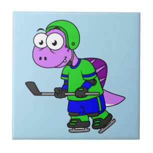 Illustration Of A Spinosaurus Hockey Player. Tile