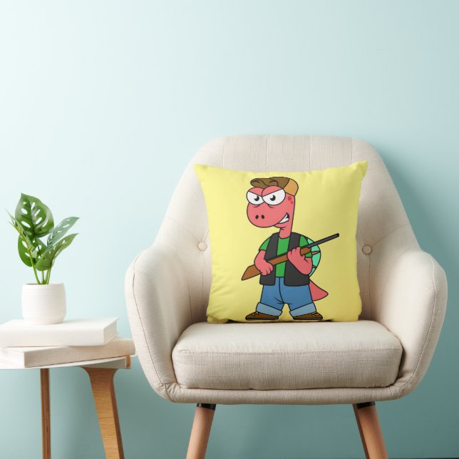 Illustration Of A Spinosaurus Hunter With Gun. Cushion (Chair)