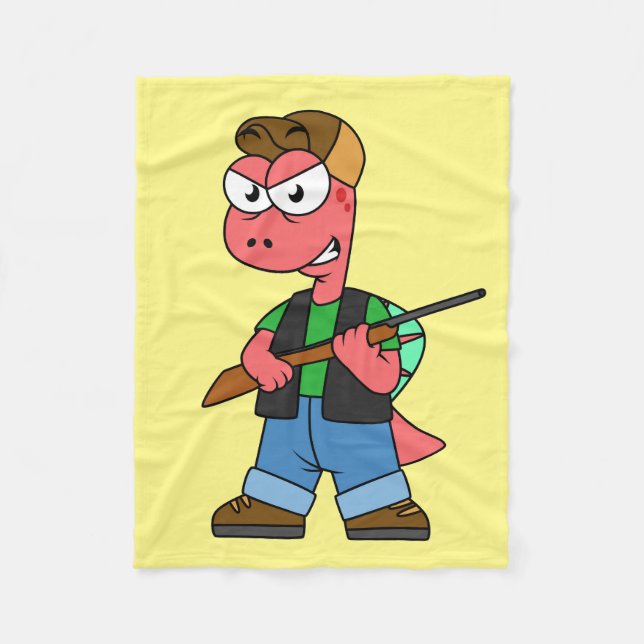 Illustration Of A Spinosaurus Hunter With Gun. Fleece Blanket (Front)
