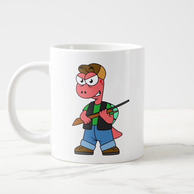 Illustration Of A Spinosaurus Hunter With Gun. Large Coffee Mug (Left)