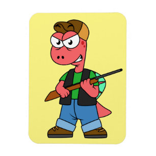 Illustration Of A Spinosaurus Hunter With Gun. Magnet