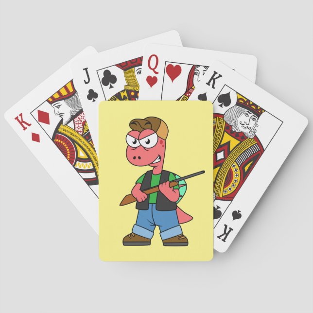 Illustration Of A Spinosaurus Hunter With Gun. Playing Cards (Back)