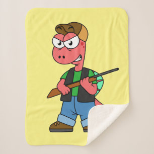 Illustration Of A Spinosaurus Hunter With Gun. Sherpa Blanket