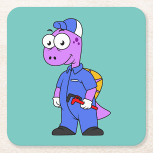 Illustration Of A Spinosaurus Plumber. Square Paper Coaster