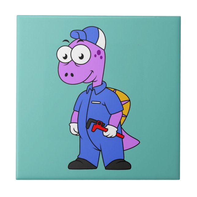 Illustration Of A Spinosaurus Plumber. Tile (Front)