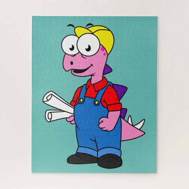 Illustration Of A Stegosaurus Construction Worker. Jigsaw Puzzle (Vertical)