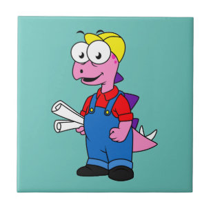 Illustration Of A Stegosaurus Construction Worker. Tile