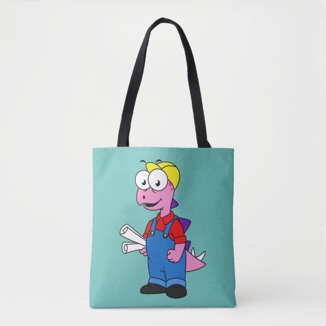 Illustration Of A Stegosaurus Construction Worker. Tote Bag (Front)