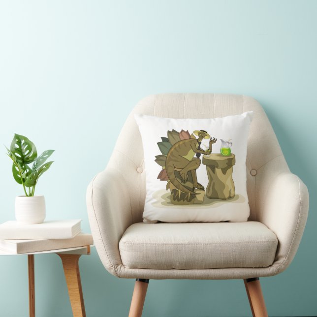 Illustration Of A Stegosaurus Drinking A Beverage. Cushion (Chair)