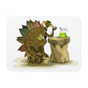 Illustration Of A Stegosaurus Drinking A Beverage. Magnet