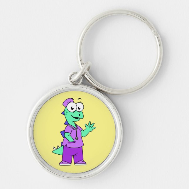 Illustration Of A Stegosaurus Nurse. Key Ring (Front)