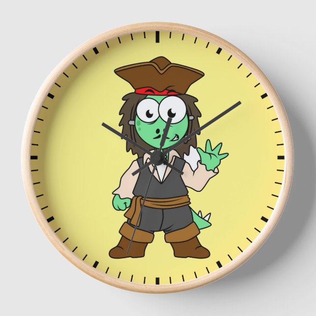 Illustration Of A Stegosaurus Pirate, Jack Sparrow Clock (Front)
