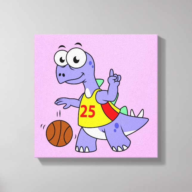 Illustration Of A Stegosaurus Playing Basketball. Canvas Print (Front)