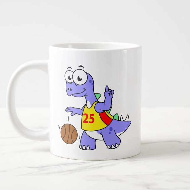 Illustration Of A Stegosaurus Playing Basketball. Large Coffee Mug (Left)