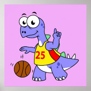 Illustration Of A Stegosaurus Playing Basketball. Poster