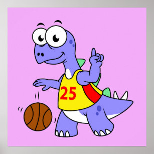 Illustration Of A Stegosaurus Playing Basketball. Poster