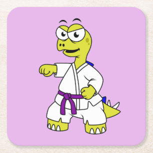 Illustration Of A Stegosaurus Practicing Karate. Square Paper Coaster