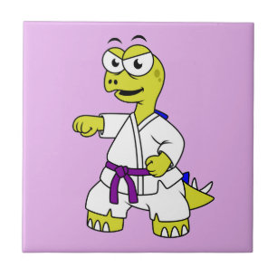 Illustration Of A Stegosaurus Practicing Karate. Tile