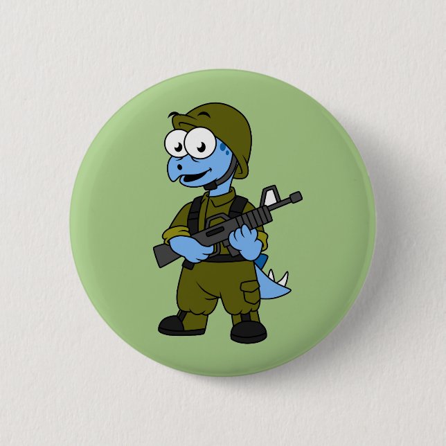 Illustration Of A Stegosaurus Soldier. 6 Cm Round Badge (Front)