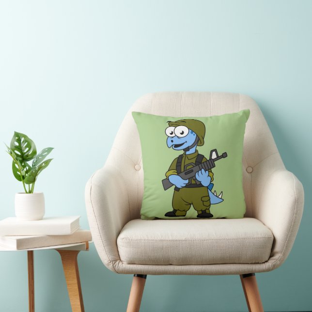 Illustration Of A Stegosaurus Soldier. Cushion (Chair)