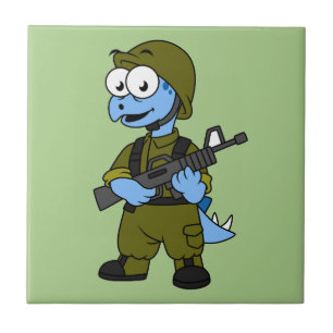 Illustration Of A Stegosaurus Soldier. Tile