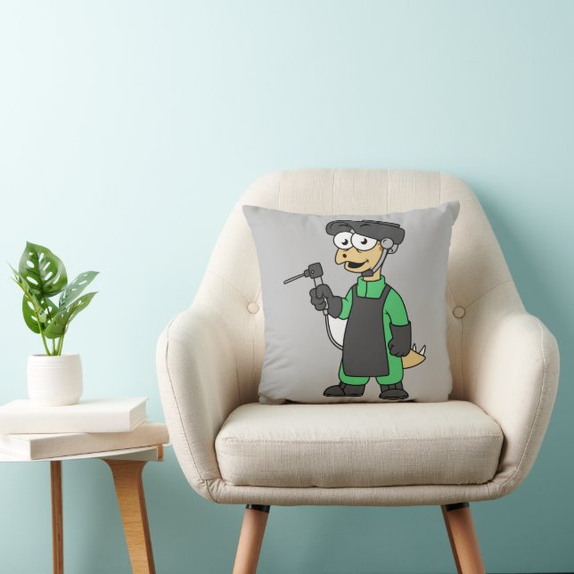 Illustration Of A Stegosaurus Welder. Cushion (Chair)