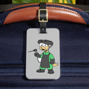 Illustration Of A Stegosaurus Welder. Luggage Tag