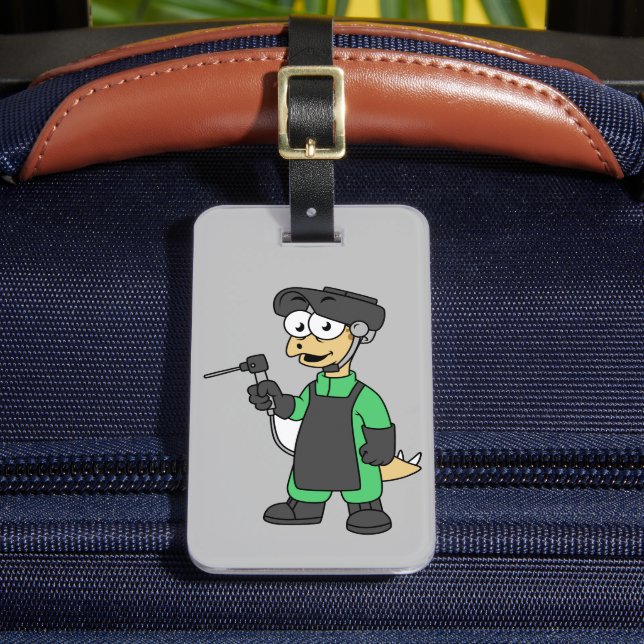 Illustration Of A Stegosaurus Welder. Luggage Tag (Front Insitu 2)