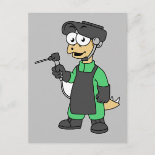 Illustration Of A Stegosaurus Welder. Postcard