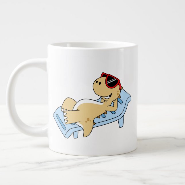 Illustration Of A Sunbathing Tyrannosaurus Rex. Large Coffee Mug (Left)