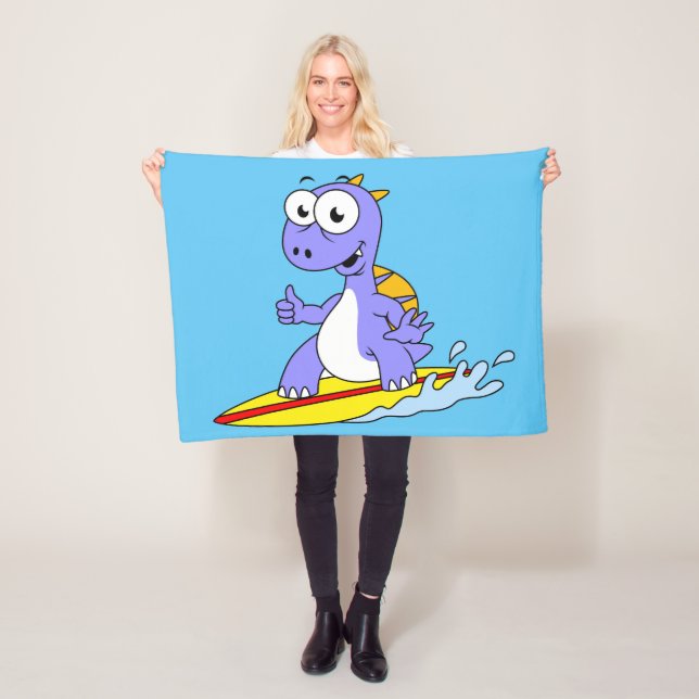 Illustration Of A Surfing Spinosaurus. Fleece Blanket (In Situ)