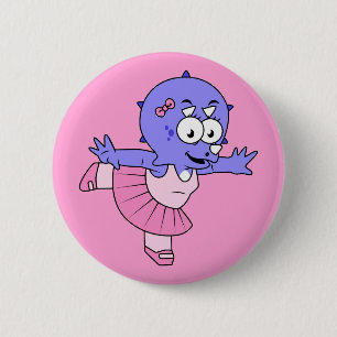 Illustration Of A Triceratops Ballet Dancer. 6 Cm Round Badge
