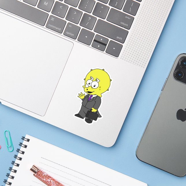 Illustration Of A Triceratops Businessman. (Laptop w/ iPhone)