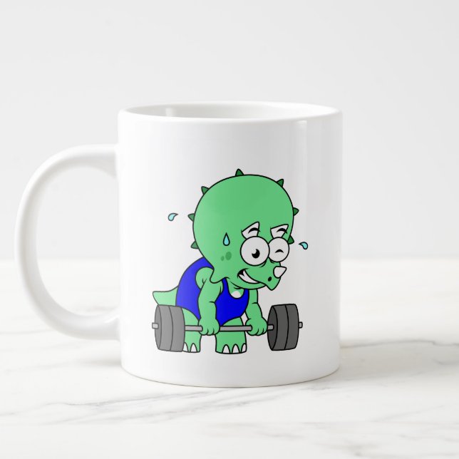 Illustration Of A Triceratops Lifting Weights. Large Coffee Mug (Left)